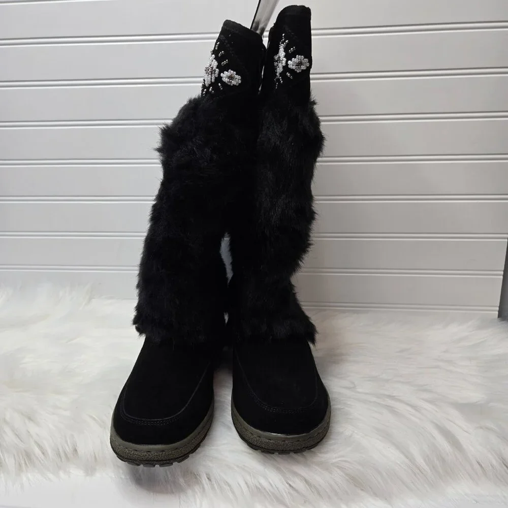 Wanderlust Women's Nika Black Fur Knee-High Boots Shoes 8 Wide W 1077498-9 New - Picture 8 of 16
